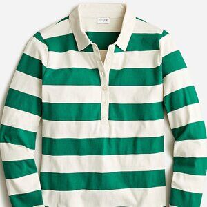 J.Crew green/white striped rugby polo